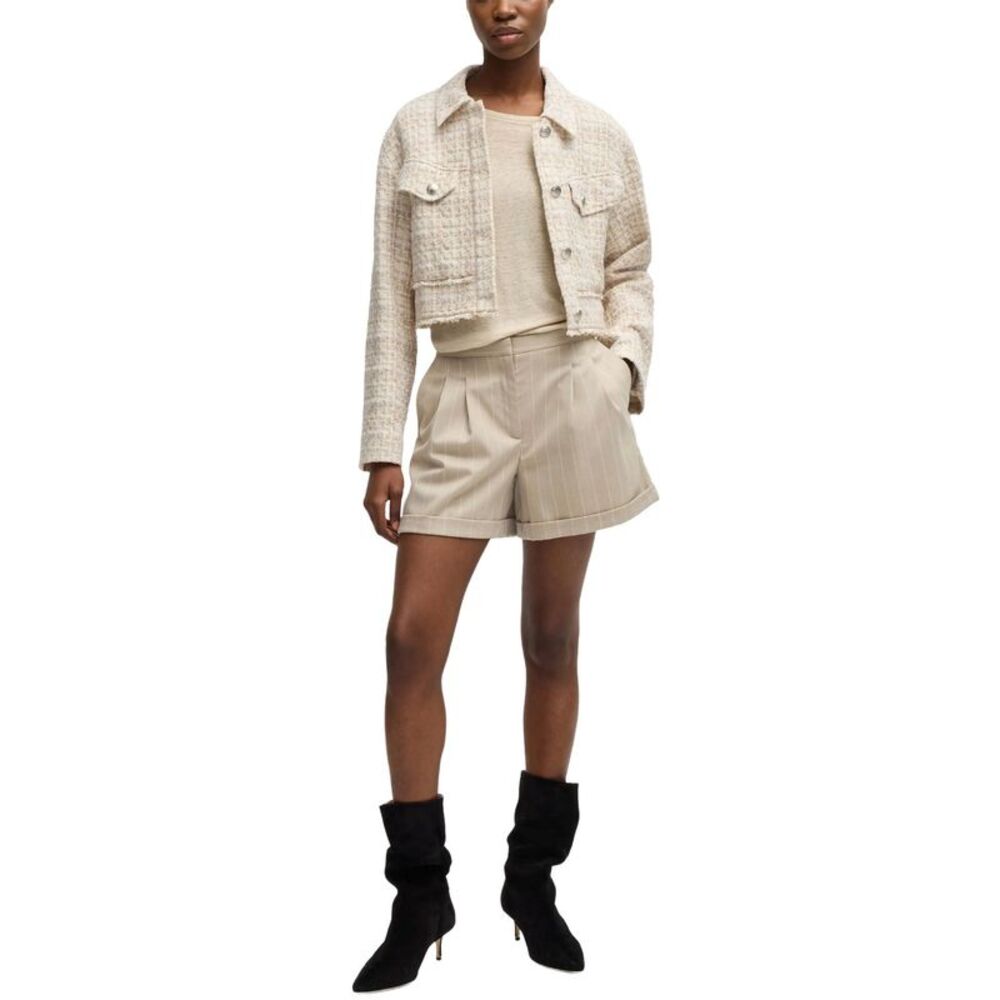 Boss Womens Tostie Tapered-Fit Stretch Pinstripe Shorts 14 Beige - NWT $148